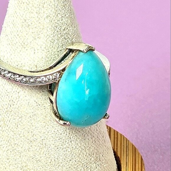 925 Sterling Silver Ring Sz 7.75 with Natural Amazonite  & CZ - Picture 4 of 13